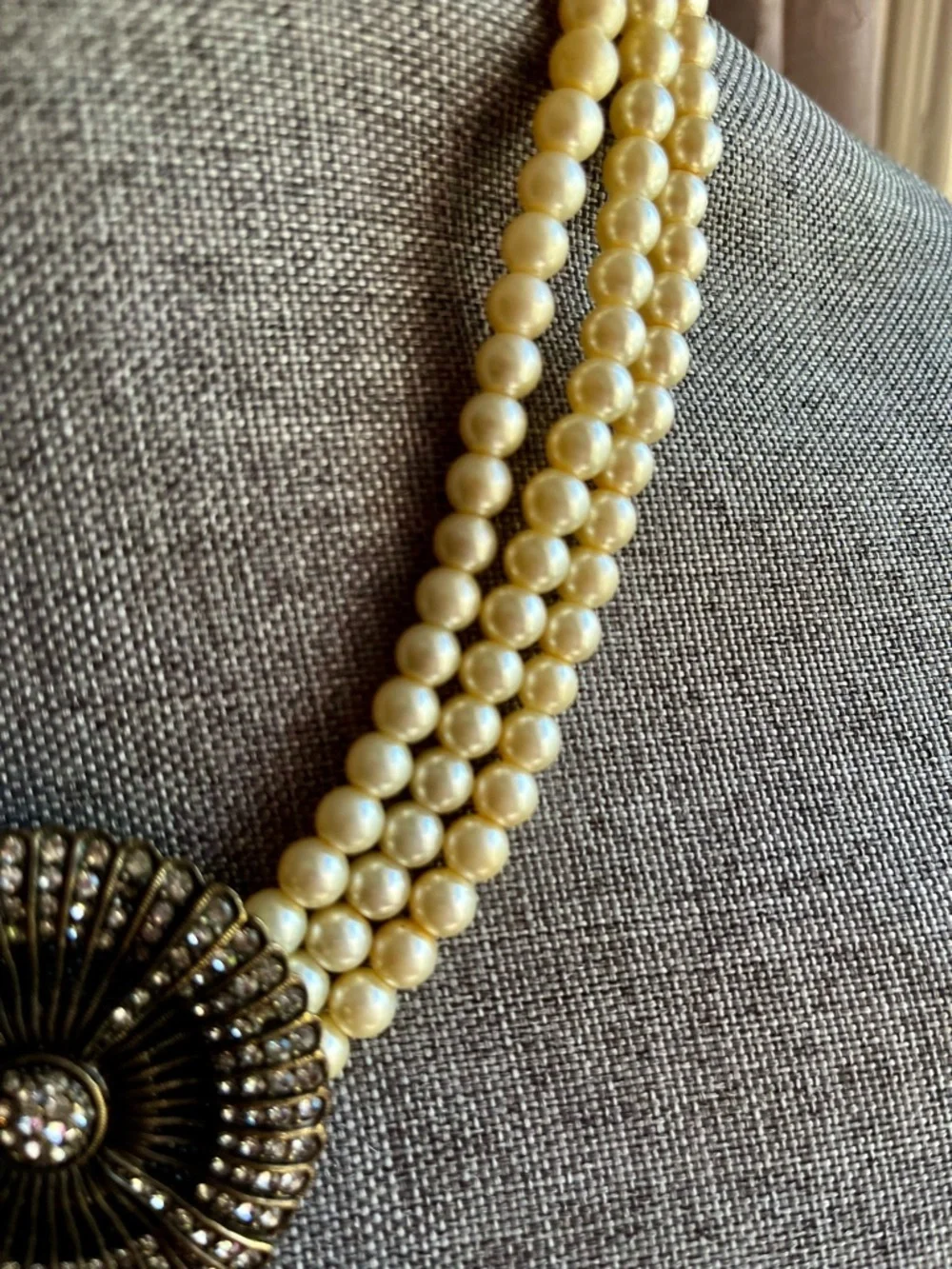 Heidi Daus Pearl Necklace with Ornate Silver Medallion